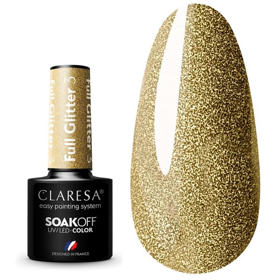 Лак для ногтей Claresa Hybrid FULL GLITTER 3 блестящее золото, 5г - Фото №1