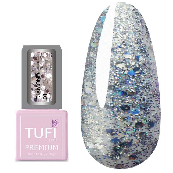 Гель-лак TUFI profi PREMIUM Diamond 01 неоновые крупные блестки 8мл (0103031) - Фото №1