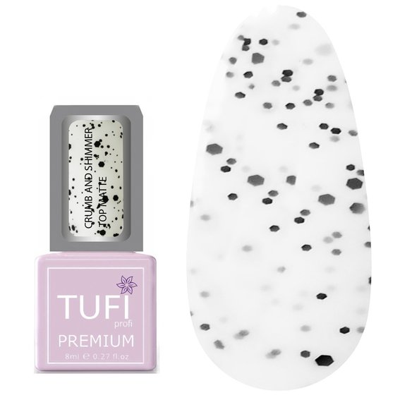 Top hybrydowy TUFI profi PREMIUM Crumb and Shimmer Matte z połyskiem i drobinkami 8ml (0125761) - Фото №1