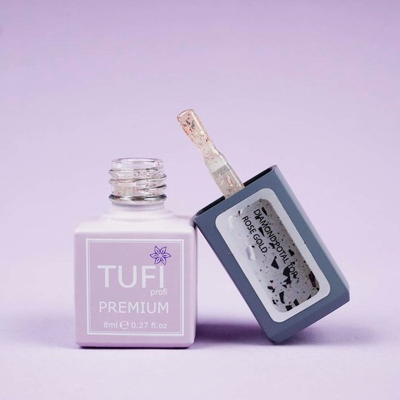 Тоp TUFI profi PREMIUM Dimond Potal with potal and gold pink shimmer 8 ml (0125774) - Фото №3
