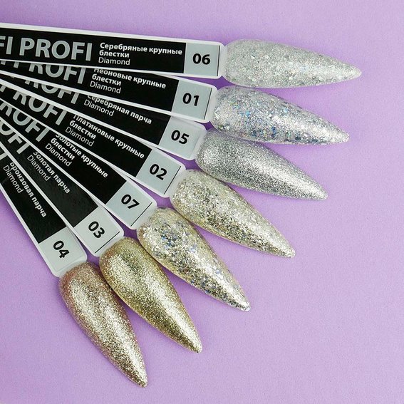 Гель-лак TUFI profi PREMIUM Diamond 02 платиновые крупные блестки 8 мл (0103032) - Фото №4