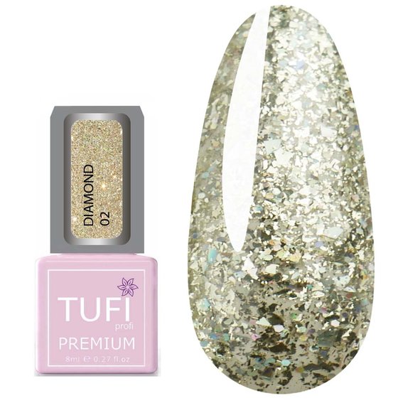 Гель-лак TUFI profi PREMIUM Diamond 02 платиновые крупные блестки 8 мл (0103032) - Фото №1