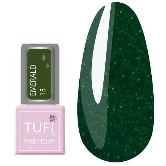 Gel polish TUFI profi PREMIUM Emerald 15 Shimmer Malachite with glitter 8 ml (0102534) - Фото №1
