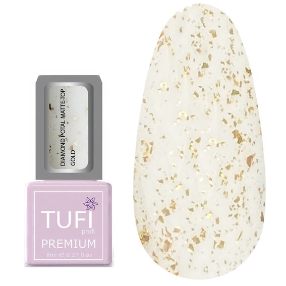 Тоp TUFI profi PREMIUM Diamond Potal Matte Top with potal and shimmer gold 8 ml (0125769) - Фото №1