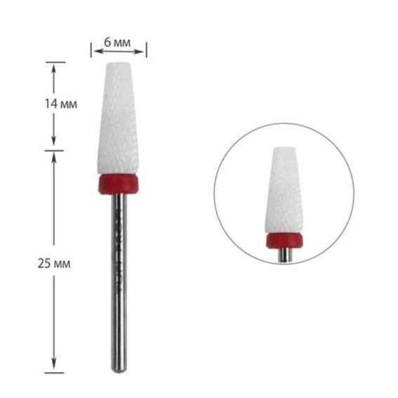 Frez do paznokci TUFI profi PREMIUM ceramic cone 610125 czerwony notch - Фото №1