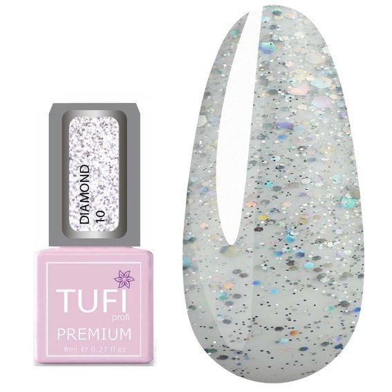 Гель-лак TUFI profi PREMIUM Diamond 10 cеребряные искры 8мл (0103041) - Фото №1