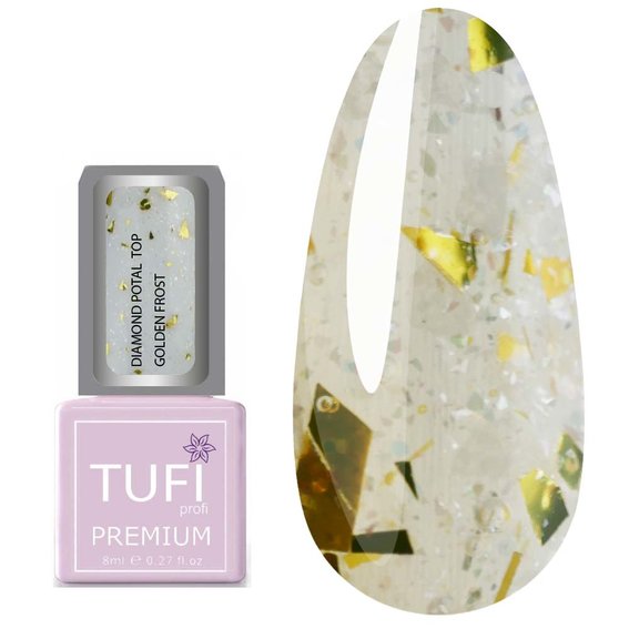 Топ TUFI profi PREMIUM Diamond Potal Top c поталью и шиммером золотой иней 8 мл (0227051) - Фото №1
