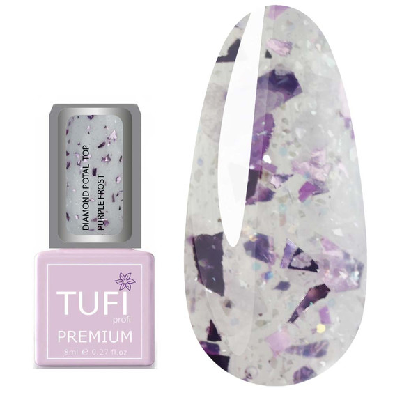 Топ TUFI profi PREMIUM Diamond Potal Top c поталью и шиммером лиловый иней 8 мл (0227050) - Фото №1