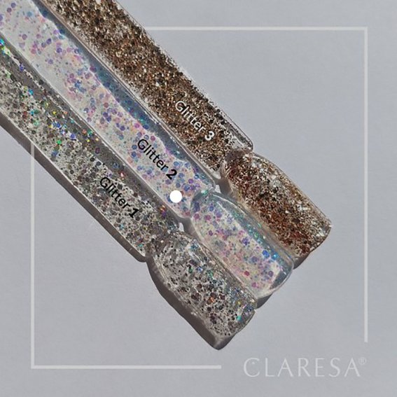 Lakier hybrydowy Claresa GLITTER 2 srebrny z brokatem 5 ml - Фото №2