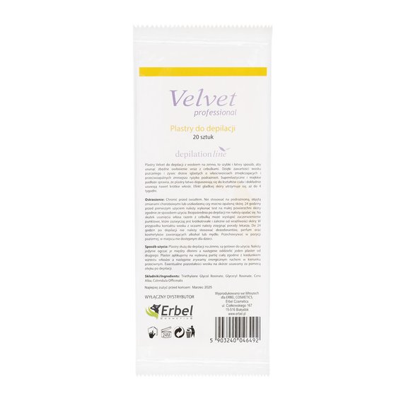 Strips Erbel Velvet with wax for body depilation 20 pcs. - Фото №1