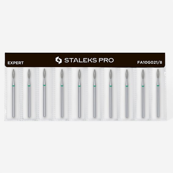 Frez do paznokci diamentowy Staleks płomyk zielony średnica 2,1 mm / część pracująca 8 mm (wielokrotność 10) - Фото №3