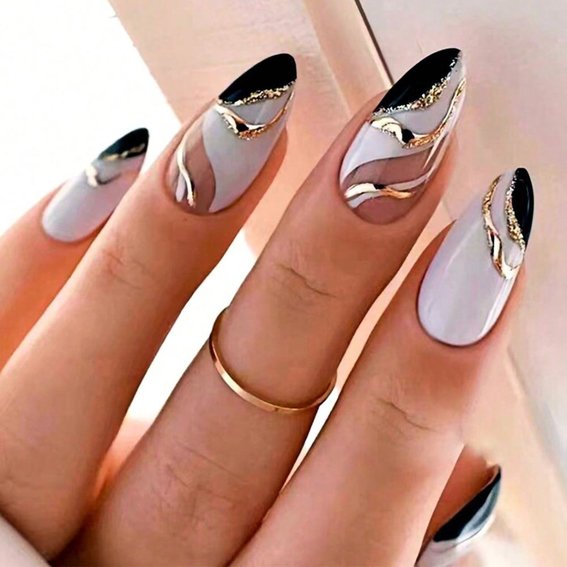 Winter manicure 2023-2024 (with metal decorations)