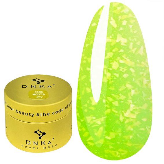 База для ногтей DNKa Cover Base №0079 Joy неоновый желтый с серебряной поталью 30 мл (DNKA0079-30) - Фото №1