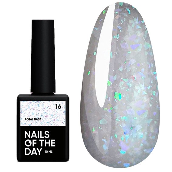 Baza hybrydowa NAILSOFTHEDAY Potal №16 mleczny z wielobarwnym potalem 10 ml - Фото №1