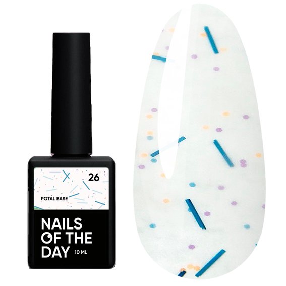 Baza hybrydowa NAILSOFTHEDAY Potal № 26 mleczny z wielobarwnym potalem 10 ml - Фото №1
