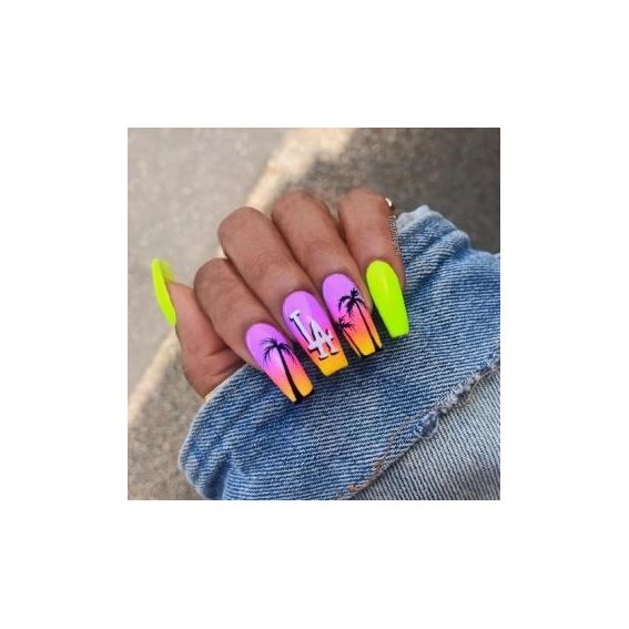 Neon manicure (Long nails with patterns)