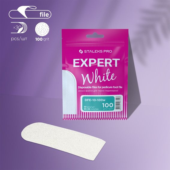 Set of white replacement attachments for pedicure grater Staleks PRO EXPERT 10, 100 grit (30 pcs.) - Фото №2
