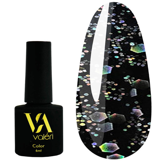 Гель-лак VALERI Color №101 черный с серебристым микроблеском 6 мл (VA101) - Фото №1