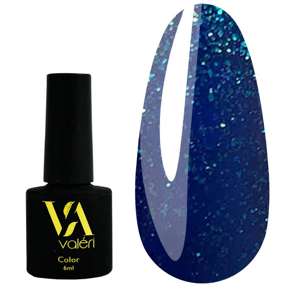 Lakier hybrydowy VALERI Color № 115 ciemnoniebieski z mikropołyskiem 6 ml (VA115) - Фото №1