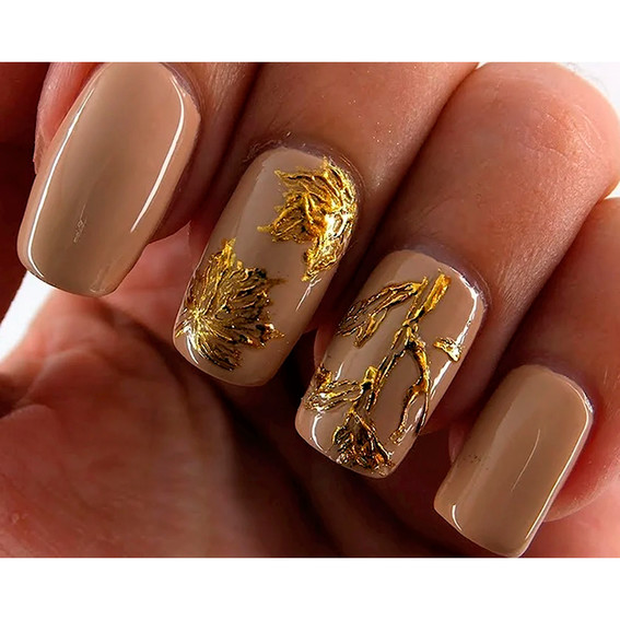 Autumn Nail Art (Golden Leaves)