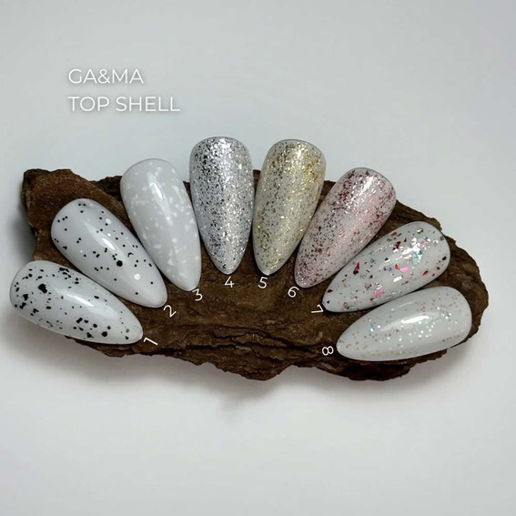 Top hybrydowy GA&MA Shell nr 005 bez warstwy lepkiej, z filtrem UV i drobinkami złotej folii 10 ml (7702641) - Фото №3