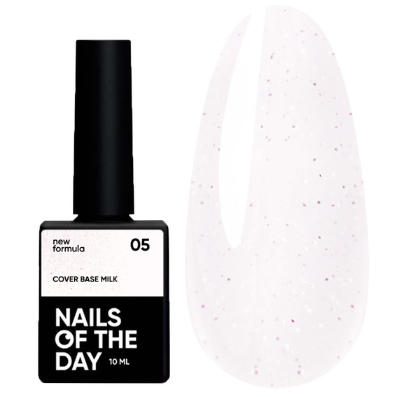 Baza hybrydowa NAILSOFTHEDAY Cover NEW Formula Milk 05 mleczna z różowym brokatem 10 ml - Фото №1