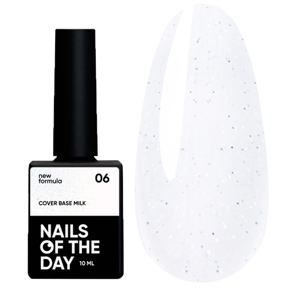 Baza hybrydowa NAILSOFTHEDAY Cover NEW Formula Milk 06 mleczna z niebieskim brokatem, 10 ml - Фото №1