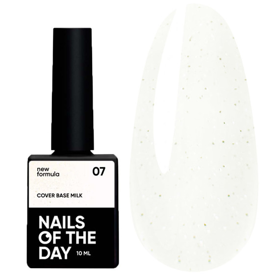 Baza hybrydowa NAILSOFTHEDAY Cover NEW Formula Milk 07 mleczna ze złotym brokatem 10 ml - Фото №1