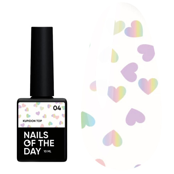 Топ NAILSOFTHEDAY Kupidon top 04 с голографическими сердцами без липкого слоя 10 мл - Фото №1