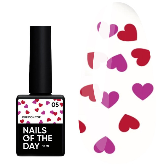 Топ NAILSOFTHEDAY Kupidon top 05 с красными и розовыми сердечками без липкого слоя 10 мл - Фото №1