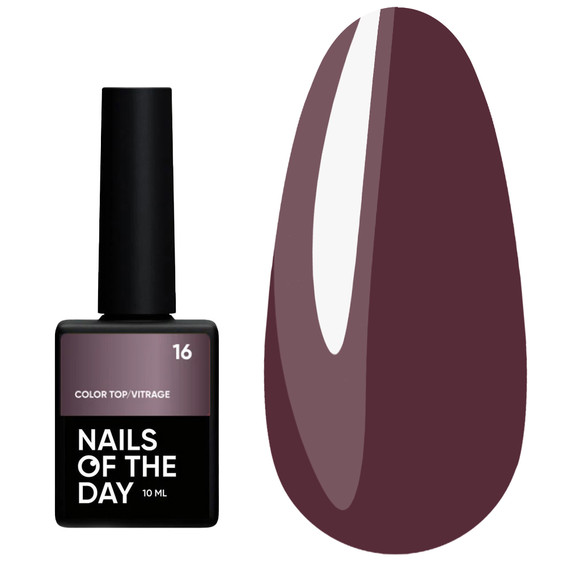 Top hybrydowy NAILSOFTHEDAY Color top Vitrage 16 bez lepkiej warstwy półprzezroczysty śliwka 10 ml - Фото №1