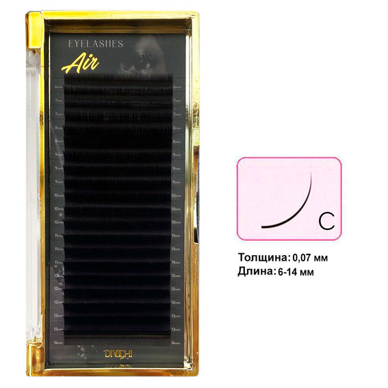 Eyelashes Divochi Air dark chocolate curl C 0.07 20 rows 6-14 mm - Фото №1