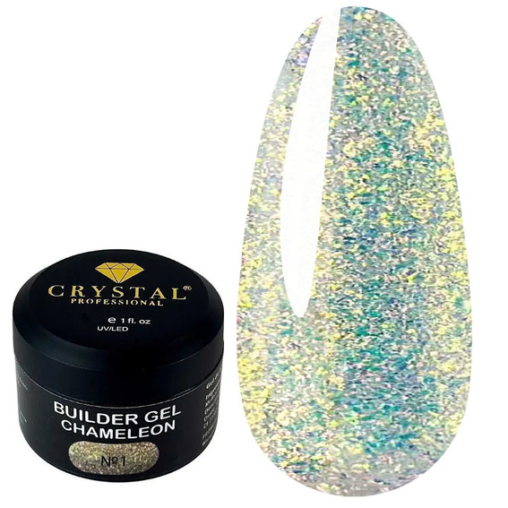 Гель для наращивания Crystal Builder Gel Chameleon №1 бирюзово-золотой хамелеон 15 мл - Фото №1