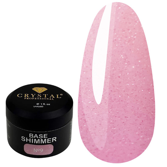 База для ногтей Crystal Base Shimmer №9 розовый с шиммером 15 мл - Фото №1