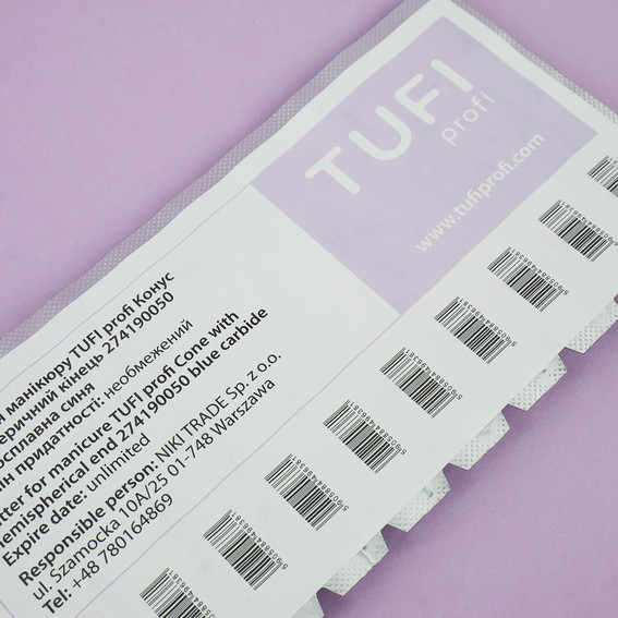 Фреза для маникюра TUFI profi Конус полусферический конец 274190050 твердосплавная синяя - Фото №4
