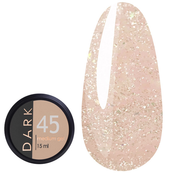 Гель для наращивания DARK Medium Gel №45 бежевый с блестками 15 мл - Фото №1