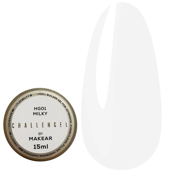 Żel budujący MAKEAR Challengel HG01 Milky 15 ml - Фото №1