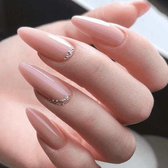 Almond Manicure (with Rhinestones)