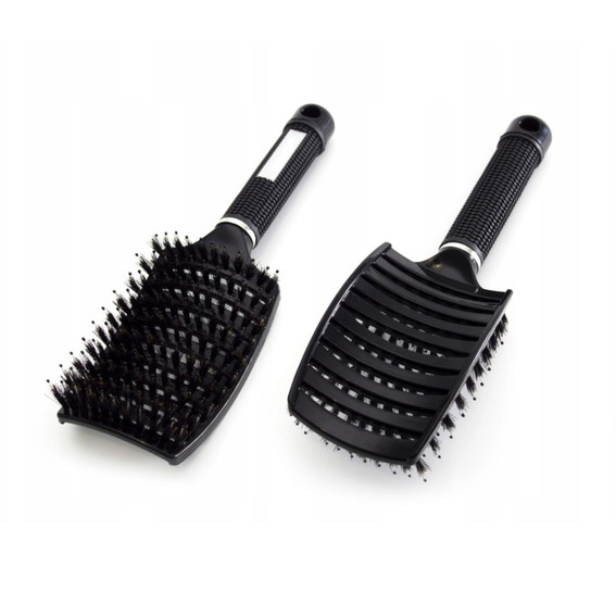 Boar bristle detangling and massage brush for hair black - Фото №2