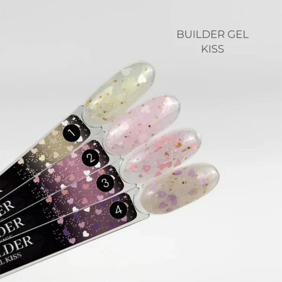 Гель для наращивания Crystal Builder Gel KISS 4 молочный с фиолетовыми сердечками 15 мл - Фото №2