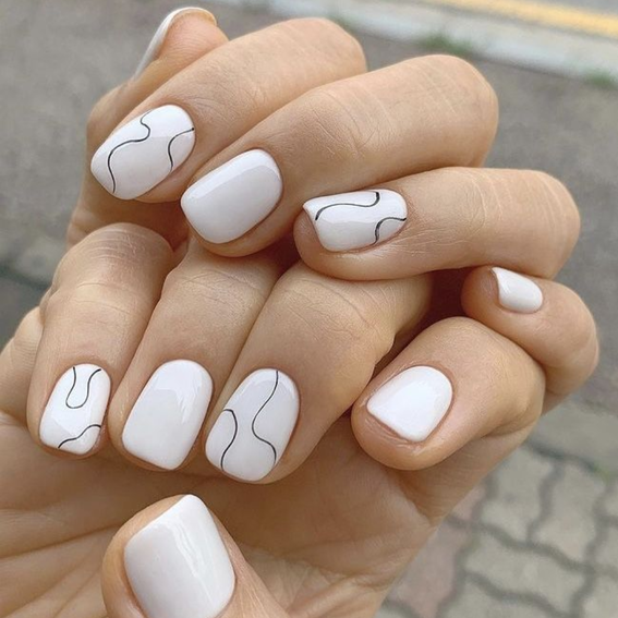 White geometric nails
