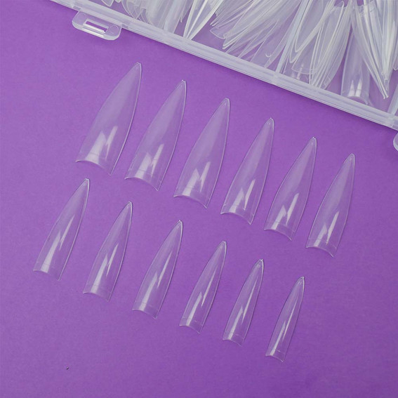 Żelowe tipsy TUFI profi Half Cover Soft Gel Tips Stiletto Przezroczysty 240 szt (0326343) - Фото №4