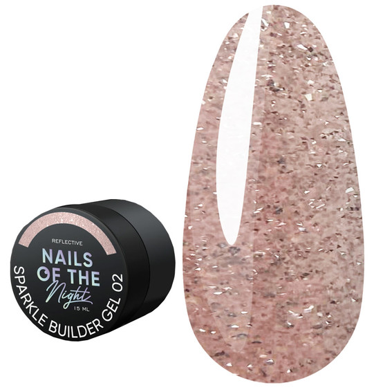 SALE Żel budujący NAILSOFTHENIGHT Sparkle Builder gel 02 beżowy odblaskowy 15 ml - Фото №1