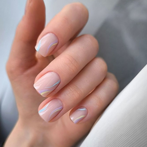 Abstract pastel wave manicure