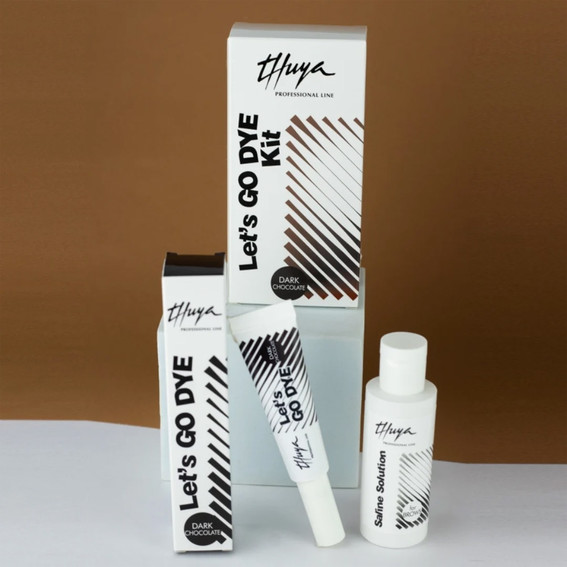 Набор для окрашивания бровей Thuya Let's Go Dye kit Dark Chocolate без окислителя с физиологическим раствором 50 мл - Фото №2