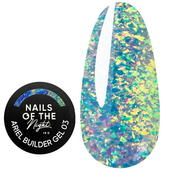 SALE Гель NAILSOFTHENIGHT Ariel Builder gel 03 с разноцветными хлопьями юкки 15 мл - Фото №1